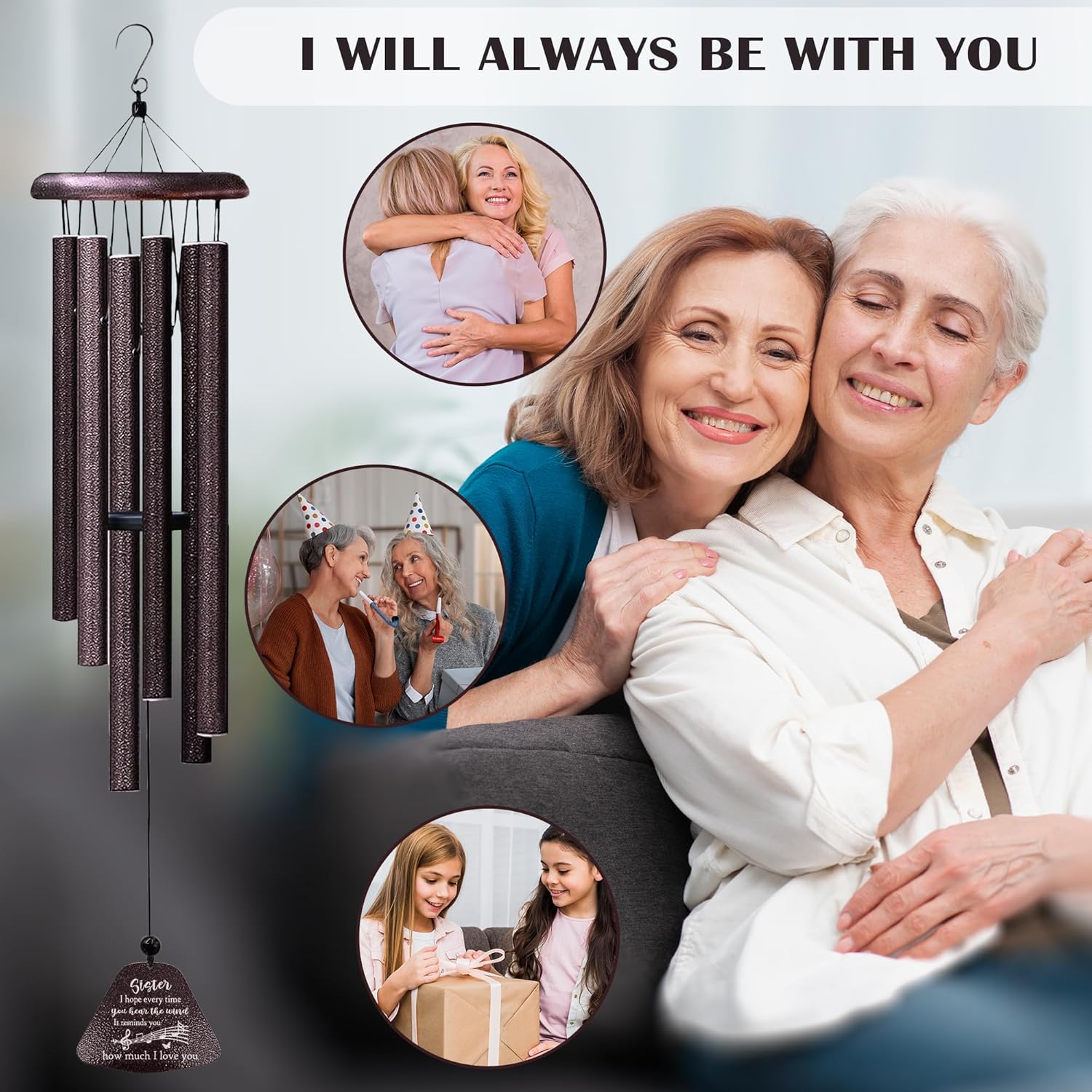 Sister Birthday Gifts 32” Wind Chimes, Sister Gift, Birthday Gifts for Sisters, Sis Wind Chimes for Graduation Christmas Mothers Day - Image 4