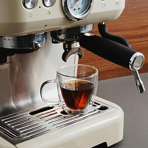 Miniatura 4 de CNGLASS - Tazas de vidrio de espresso aisladas de 5.4oz/160ml, juego de 2 pequeñas tazas de café transparentes, tazas de vidrio de doble pared