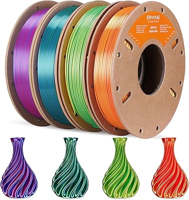 36 – ERYONE Silk Coextrusion PLA Shiny 3D Printer Filament Bundle, PLA Filament 1.75+/-0.03mm, 3D Printing Filament 250gX 4 Spools, Silk Dual Col…