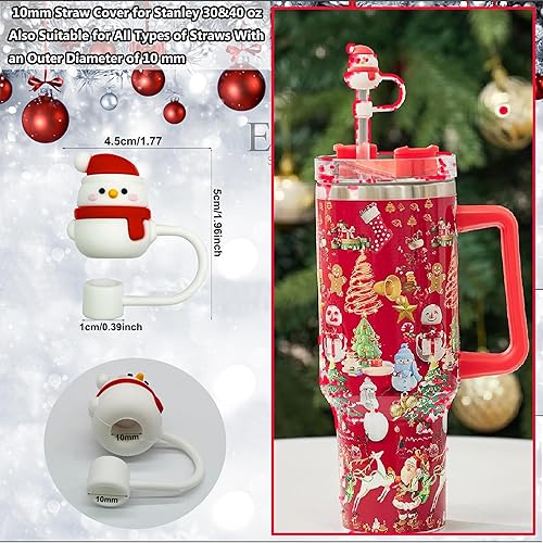 Miniatura 4 de 8 tapas de popote para copas Stanley de 30 y 40 unidades, para decoración de popote de Navidad compatible con Stanley Cup