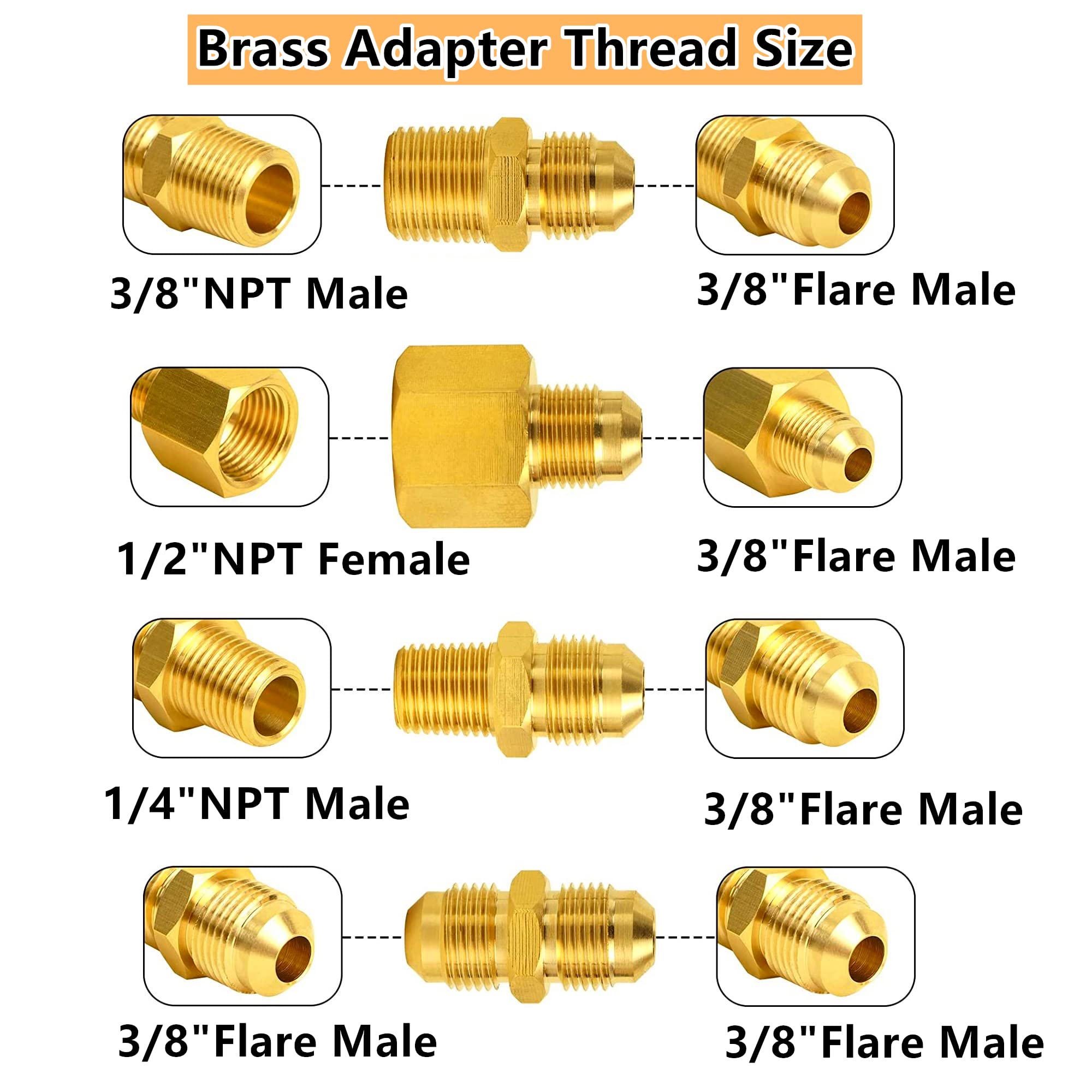 F276136 Regulador de baja presión de propano de 11 pulgadas W.C, manguera de propano multifunción de 1/4 pulgadas, 1/2 pulgadas y 3/8 pulgadas, adaptador universal