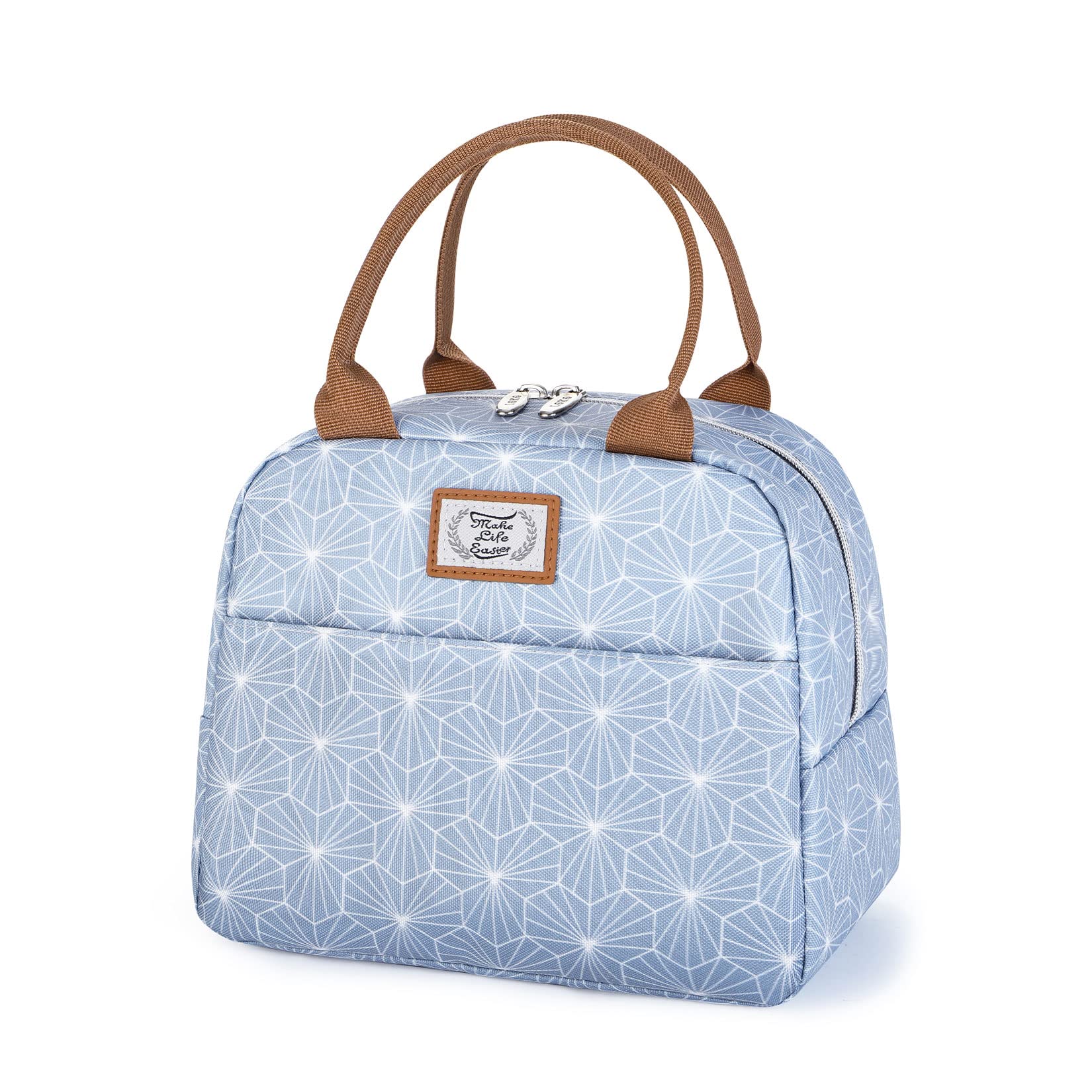 Lekespring Bolsa Termica Porta Alimentos 9L | Nevera Portatil Pequeña Antifugas - Bolsa Comida Trabajo sin BPA - Bolsa Termica con Superficie Impermeable,para Hombres y Mujer - Azul Geométrico