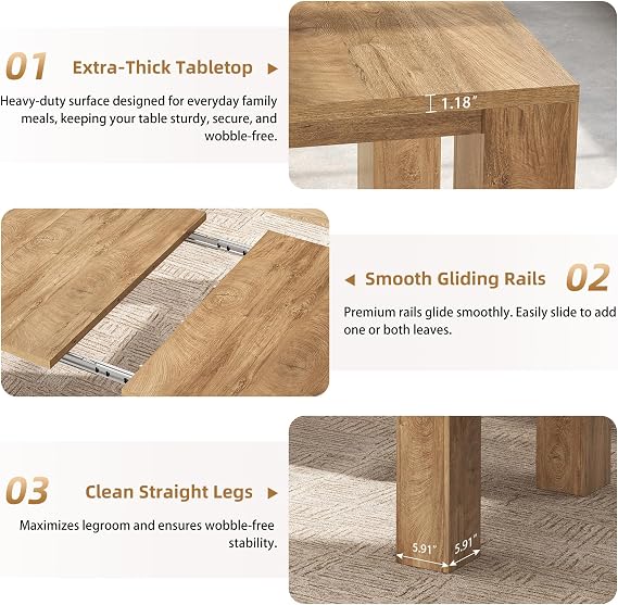 Epecoya Extendable Dining Tables for 4-10, Modern Farmhouse Kitchen Table