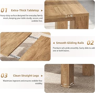 Epecoya Extendable Dining Tables for 4-10, Modern Farmhouse Kitchen Table