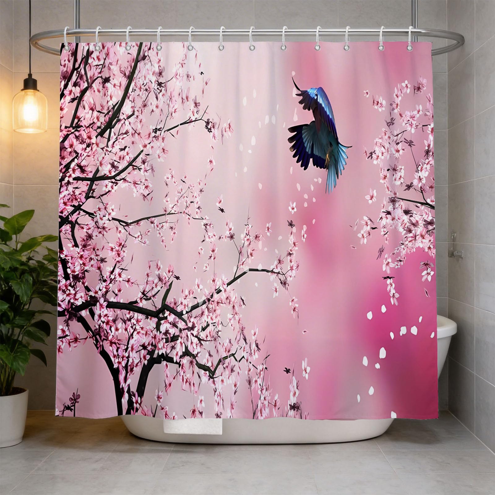 Hongduo 3D Cherry Blossom Petals Shower Curtain for Stalls Bathtubs Eagle Bathroom Decor Shower Curtain Set Polyester Fabric Waterproof 200x200cm/79X79 Inch with Hooks