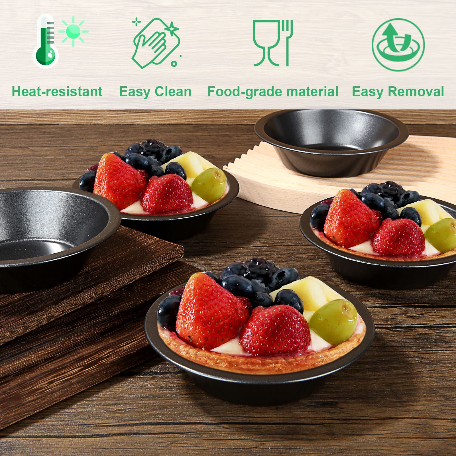 GOYADA 12PCS Pie Dishes, Mini Quiche Dishes Individual Round, Carbon Steel Non Stick Mini Tart Tins - Image 4