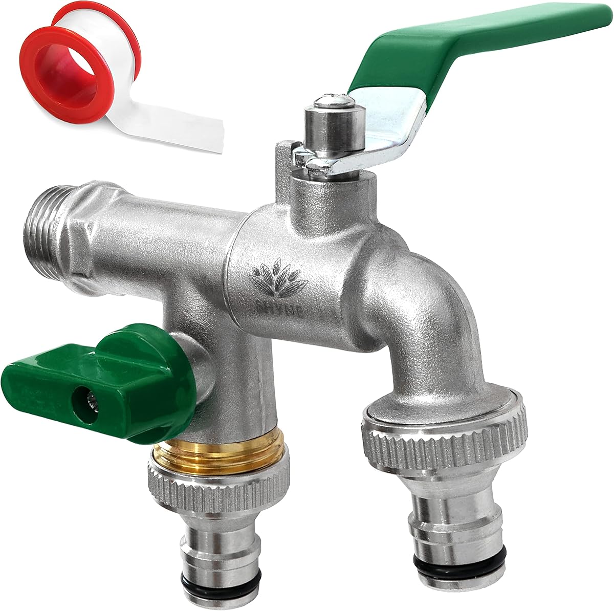 SHYNE 1/2'' Pouce (15/21) Robinet d'eau en Laiton Double de Qualité Supérieure, Résistant à la Rouille et au Gel + 2X Raccords de Tuyau Gratuits + Ebook | Pour Jardin, Machine à Laver, Baril de Pluie