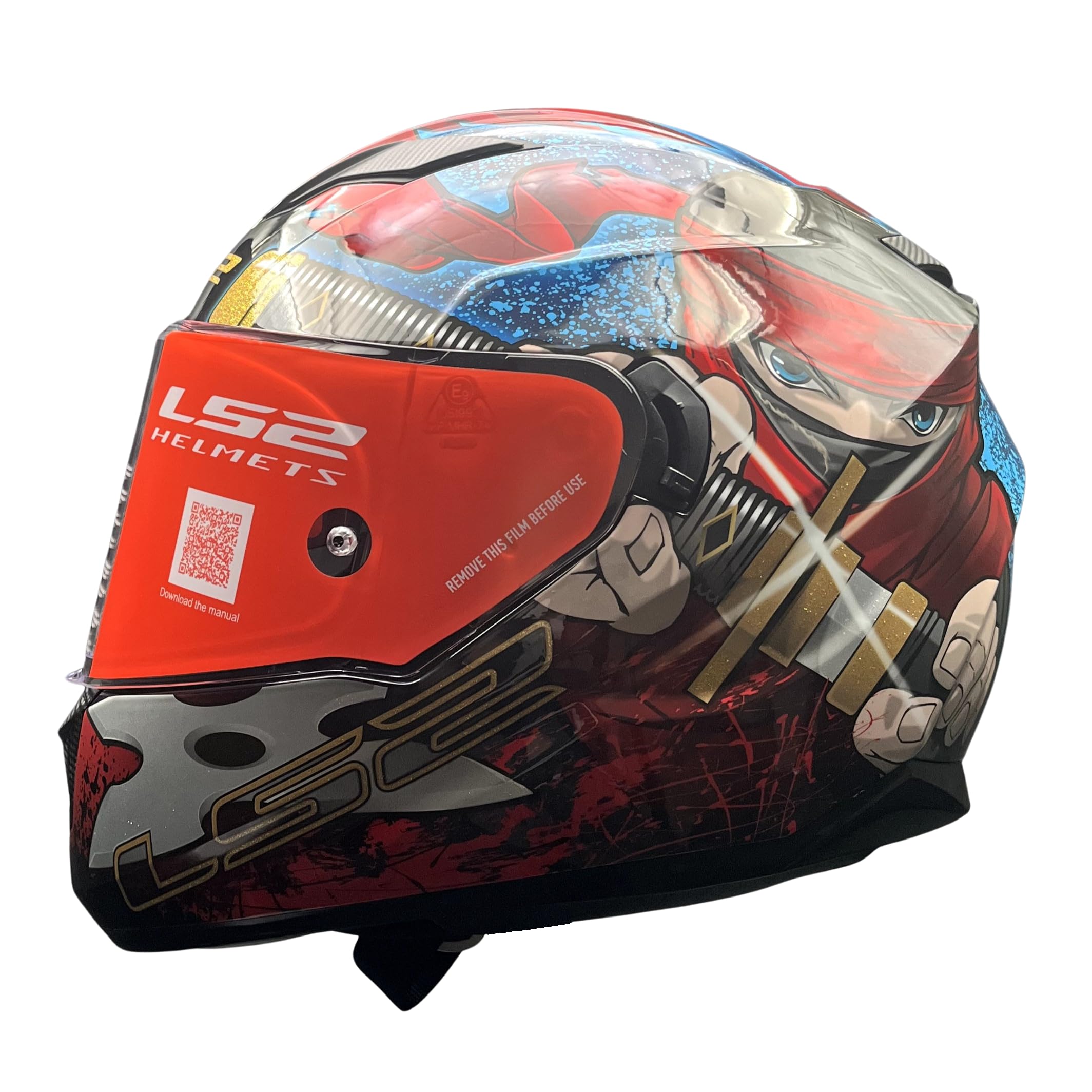 LS2 Helmets - FF320 Stream Evo - Ninja - Gloss Red Blue - Dual Visor Helmet with Anti Fog Lens and Double D Ring Chin Strap