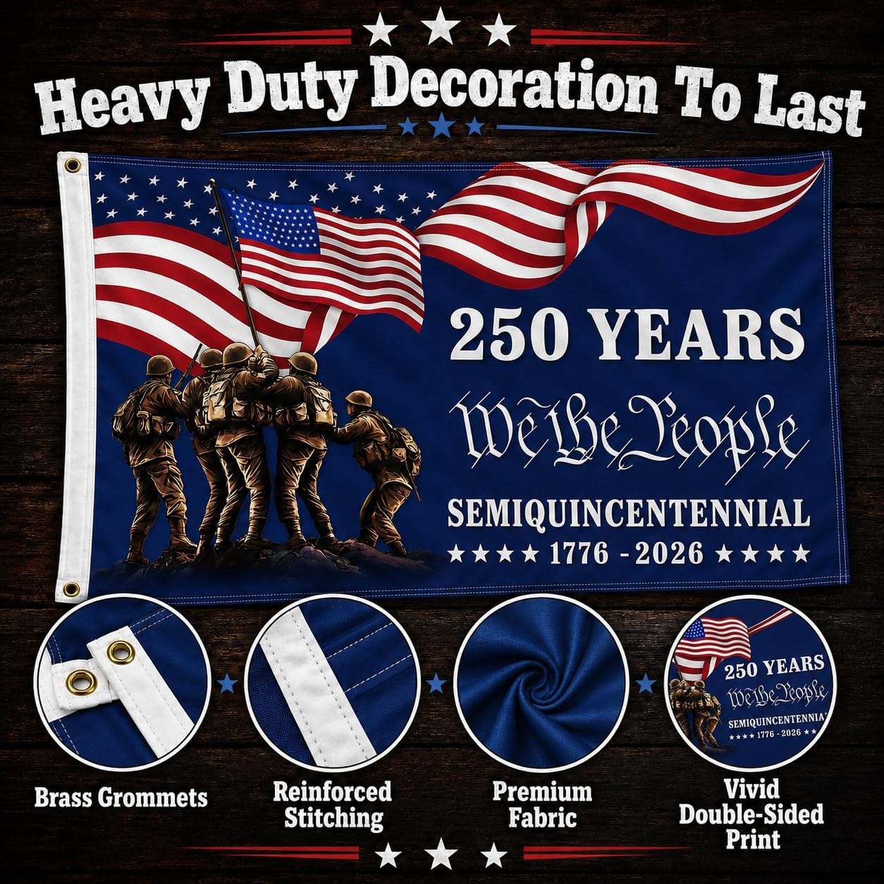 3 Ply USA 250th Anniversary Flag, 3x5 Inch Double Sided American Anniversary American Flags with 2 Brass Grommets, UV Protection & Fade Resistant (1776-2026) 250th USA Patriotic Outdoor Yard Banner, A5