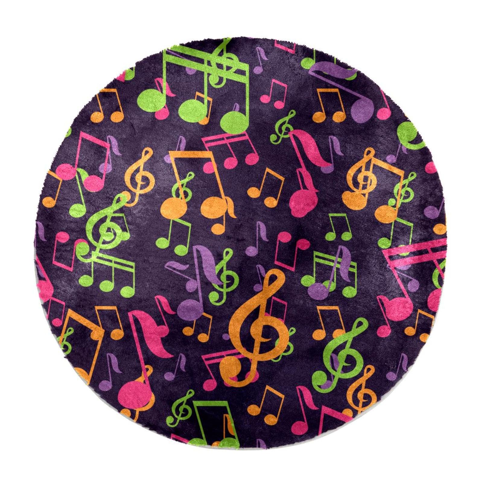 Tapis shaggy rond notes de musique tapis de chambre multicolore et moderne 60cm