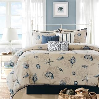 Madison Park Cotton Coastal Starfish Blue Queen Comforter Set, 7pc