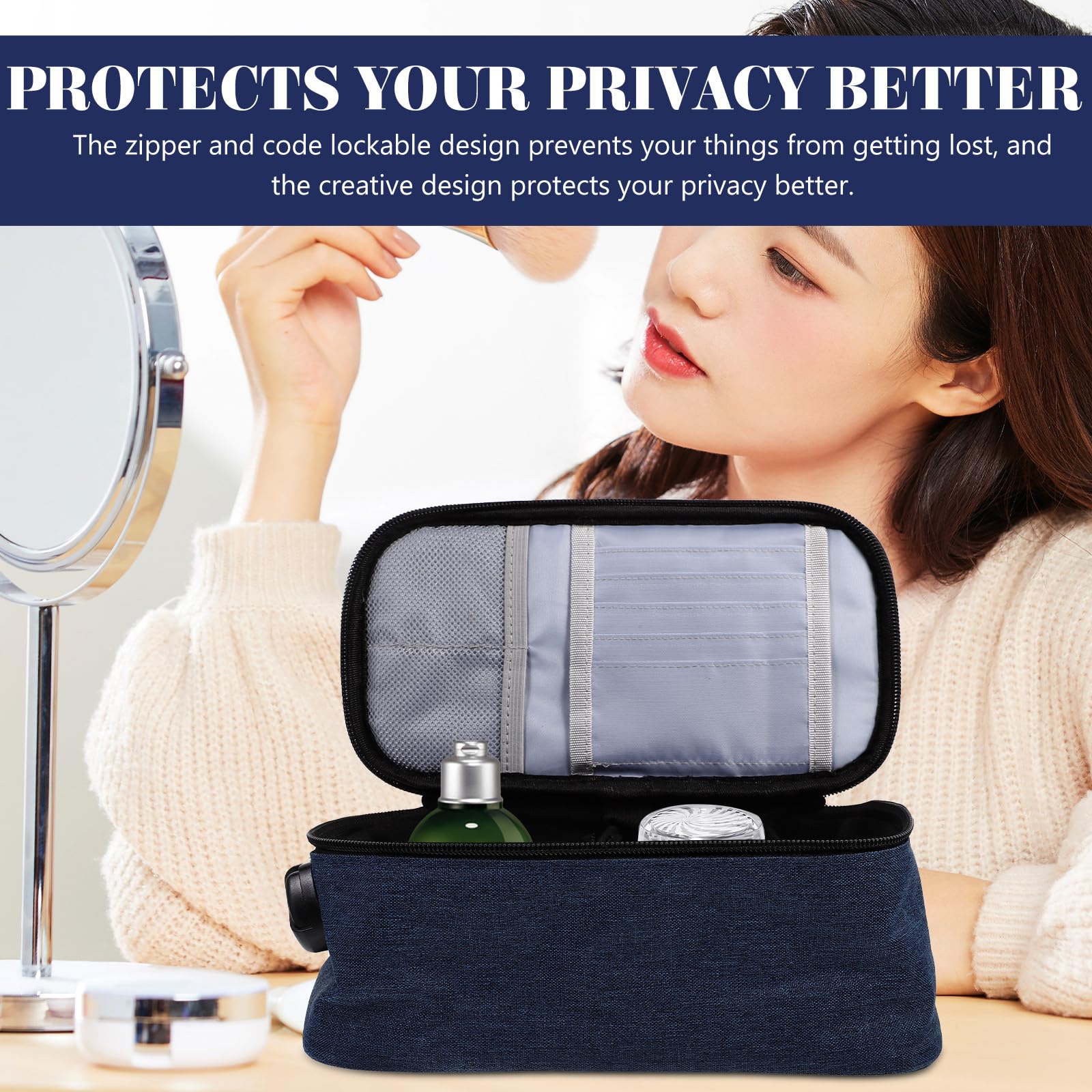 Borsa Porta Trucchi da Viaggio Oxford Blu, Scomparti Multipli e Protezione della Privacy, per Party e Uso Domestico, Portatile per Donne e Ragazze