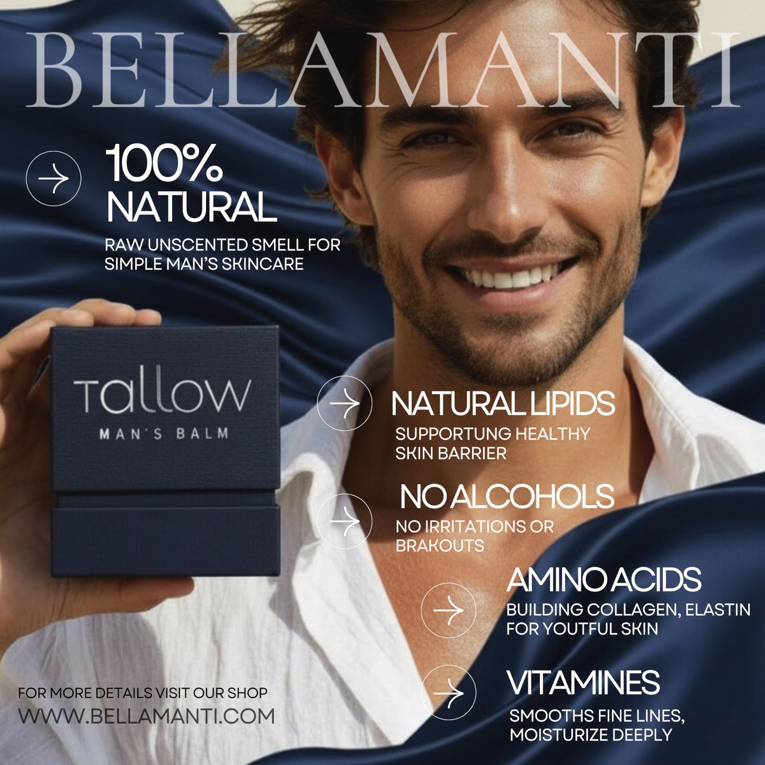 Beef Tallow Balm, Grass-Fed- Rindertalg creme, 100% grasgefütterter, Formel für Männer, Unparfümiert, handgefertigt aus den Julischen Alpen, Bellamanti, 100ml