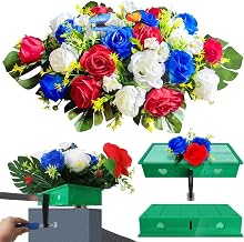 Headstone Flower Saddle - Artificial Cemetery Flowers for Grave, Artificial Rose Cemetery Memorial Flowers for Outdoor Tombstone Headstone Decorations Funeral Flowers (Red, Blue and White)
