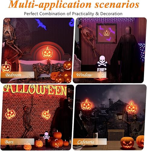 Miniatura 7 de Luces nocturnas de calabaza de Halloween, 15.35 x 15.86 pulgadas, decoración de silueta iluminada para ventana, puerta, pared, pantalla de calabaza