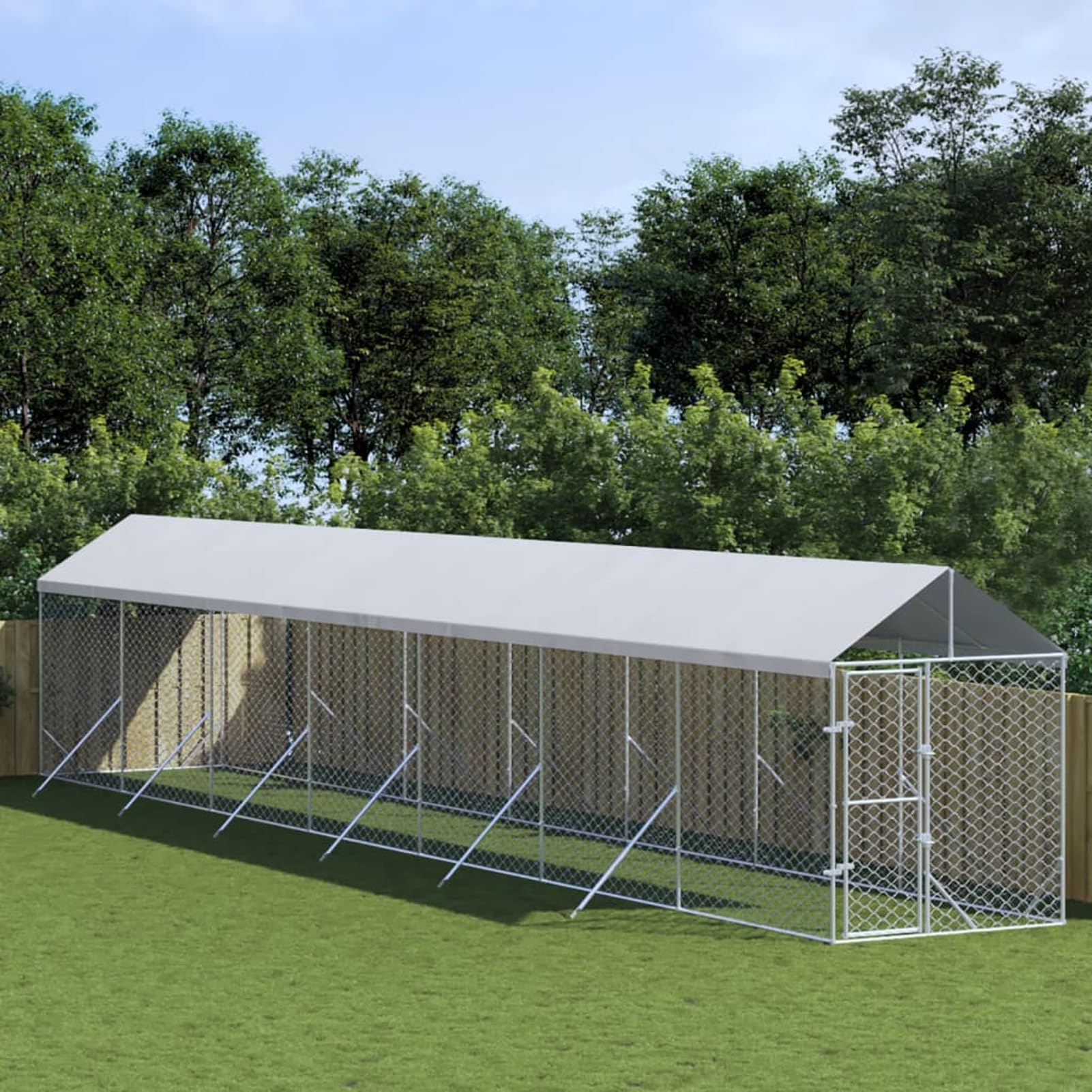 Klatka dla psa z dachem Kennel dla psa na zewnątrz ogrodzenie dla psa ocynkowana stalowa siatka kojec dla zwierząt z zamkiem drzwiowym-2 x 14 x 2,5 m