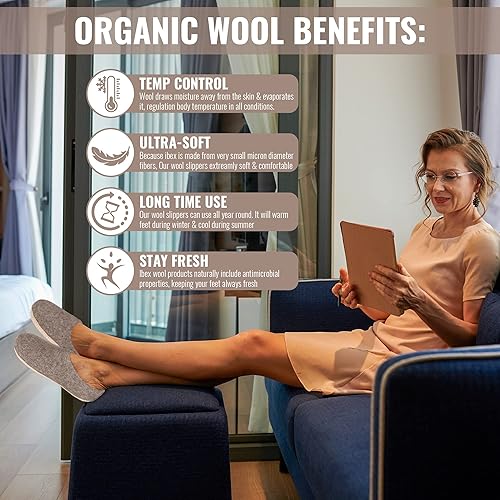 Miniatura 5 de HAUSSIMPLE Wool Indoor Slippers Unisex Cozy House Shoes for Men Women Natural Sheep Felt Bedroom Warm Slip-On Soft Comfy Sheepskin Loafers