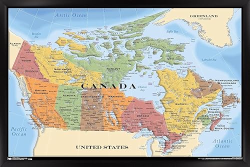 Trends International Map - Póster de pared de Canadá de 22.375 x 34 pulgadas, versión con marco en color negro