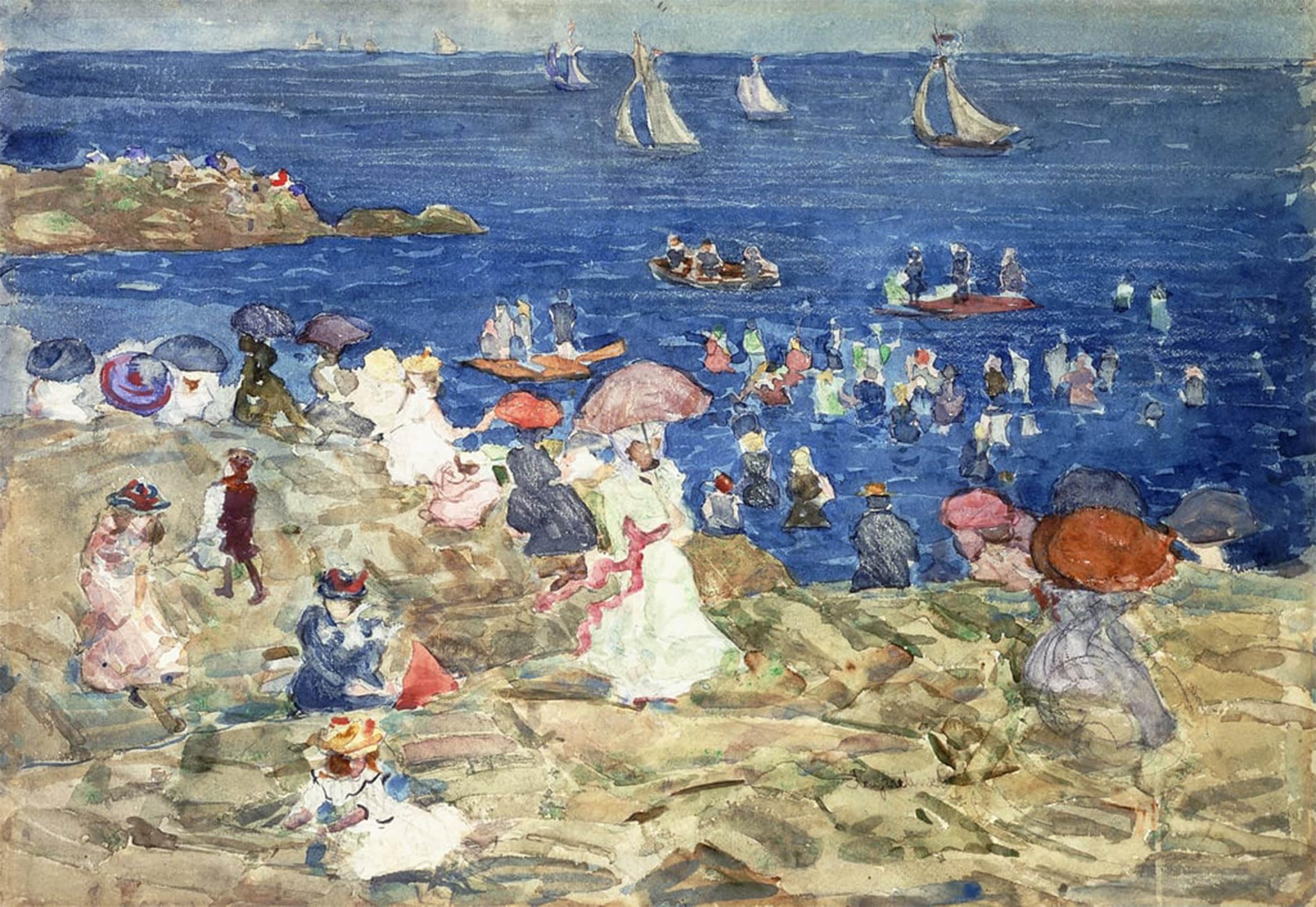SERENDIPITP Abstract Painting Mural Print Picture Wall Decor Painting New Beach Scene by Maurice Brazil Prendergast Vintage Wall Artwork for Home Decor 60x90cm