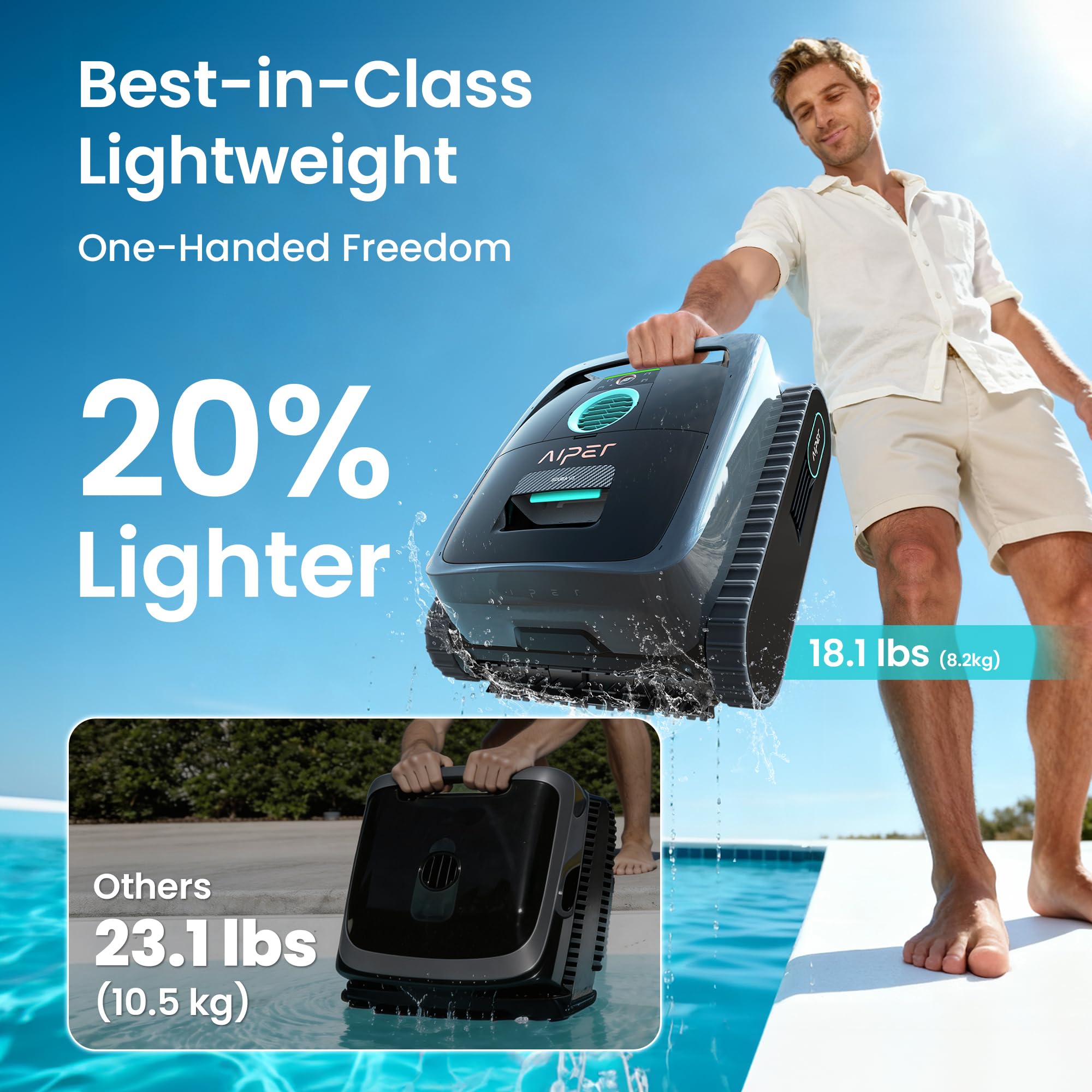 AIPER Scuba V3 AI Vision Cordless Robotic Pool Cleaner, Include Wireless Charging Dock, Smart Waterline Parking & Featherlight Design, Micromesh Multi-Layer Filtration, Grey - 5