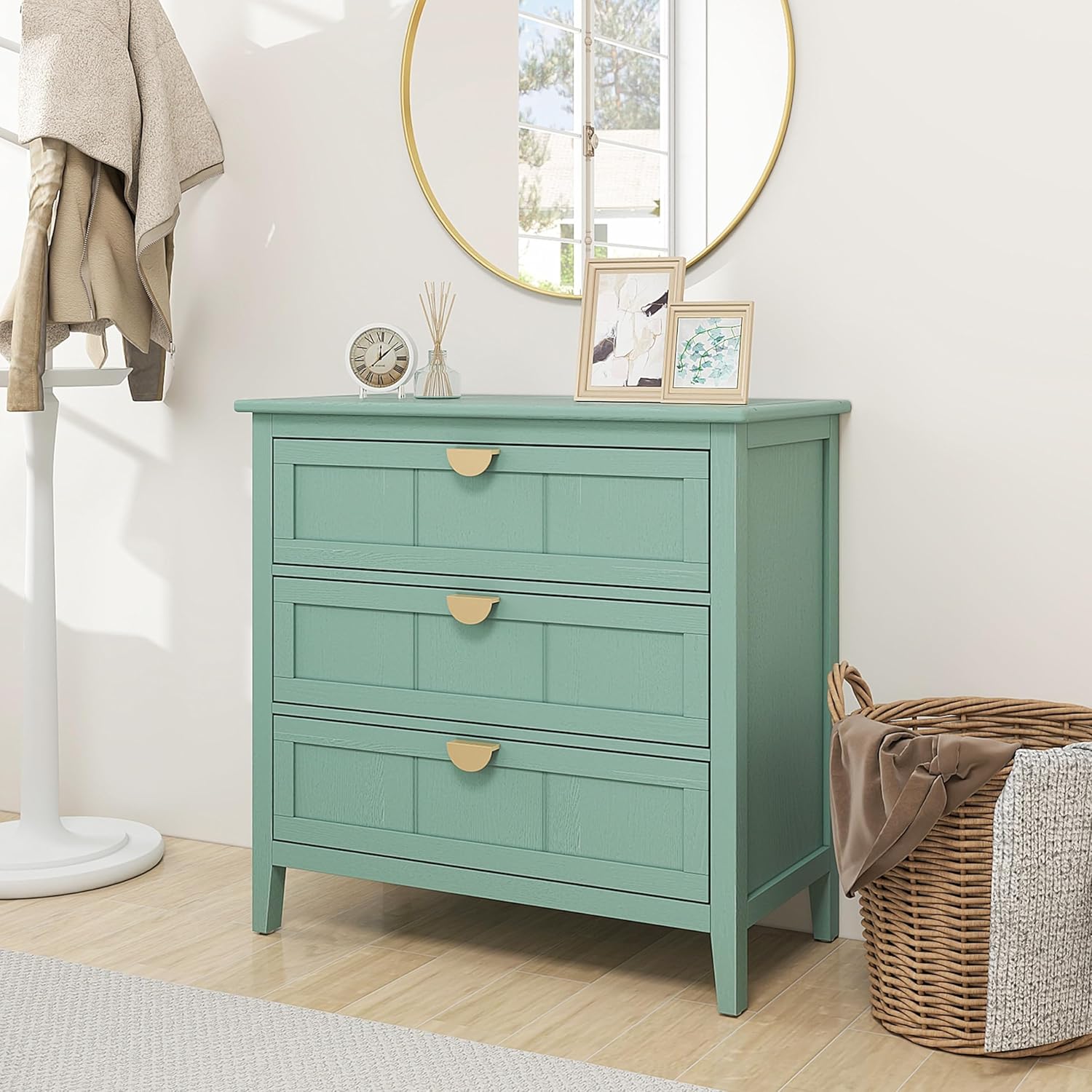 RXRRXY 3 Storage Drawers Dresser Nightstand, Modern Side