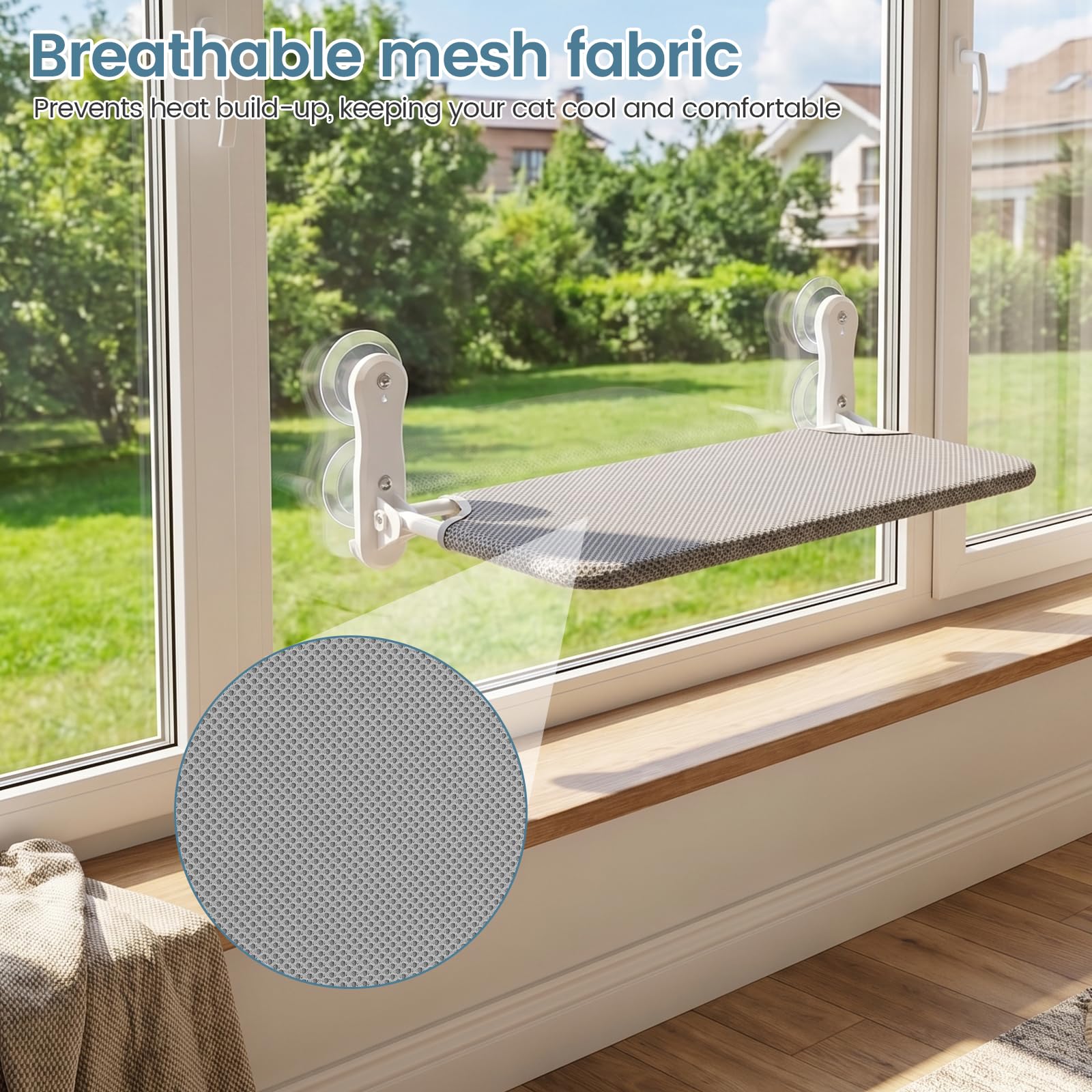 Kätzchen hängematte,fensterliegeplatz für Katzen mit Stabil Saugnäpfe,Katzenhängebett Fenster, Belast Gewicht zu 25KG 52.2 * 39cm(Grau)