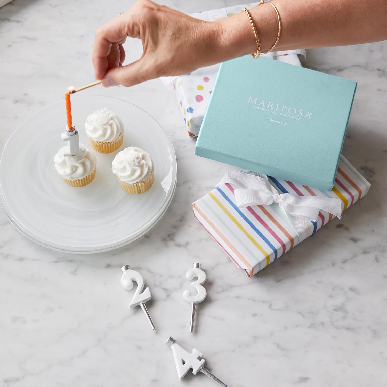 MARIPOSA White Candle Number Holder Set| White | Brillante | Gifts | CANDLEHOLDERS | Recycled SANDCAST Aluminum | Handmade in Mexico