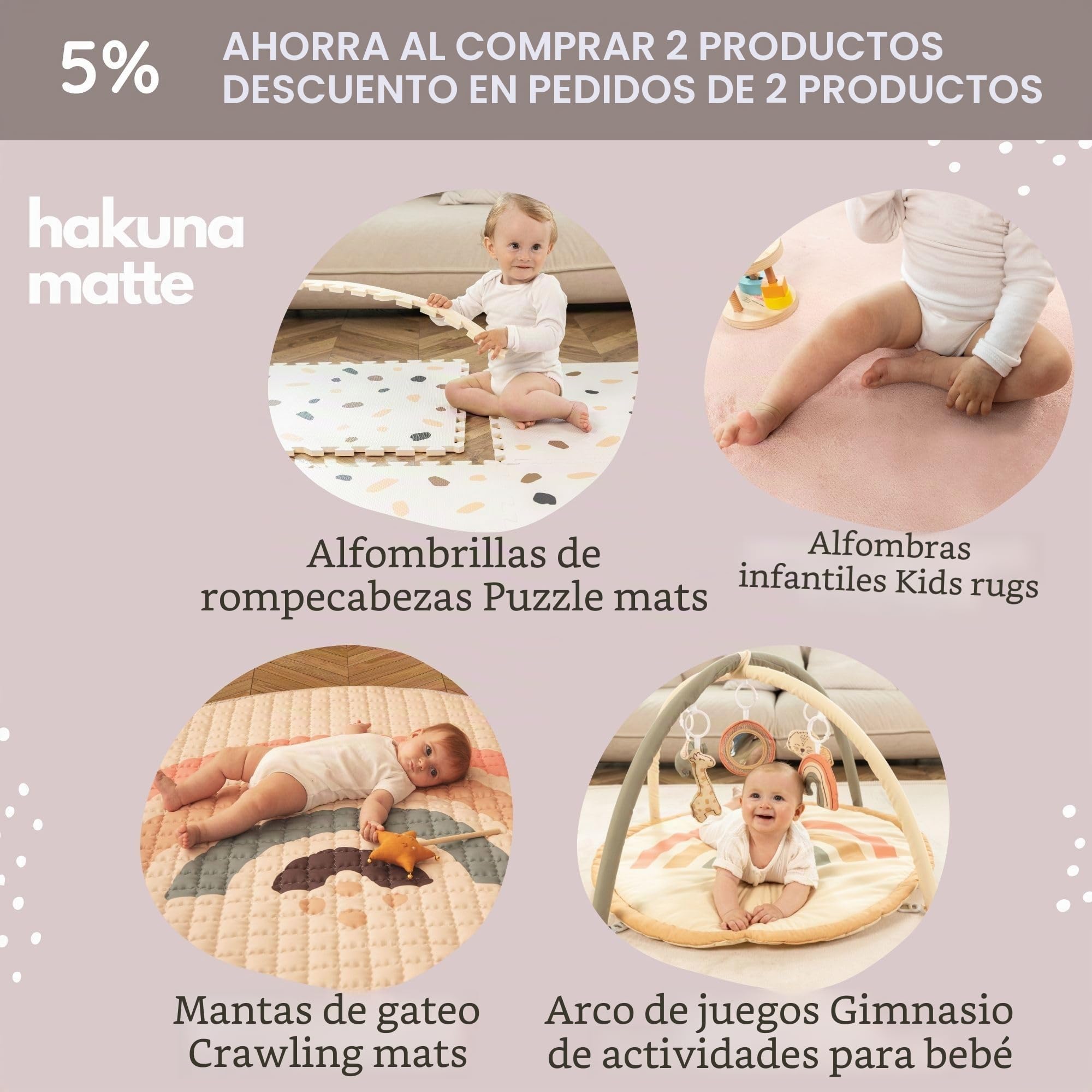 Colchoneta acolchada para gatear Hakuna de 150 cm - Colchoneta para gatear extra suave y gruesa de 1,5 cm en un bonito diseño unisex - Colchoneta para bebé con base antideslizante para gatear y jugar