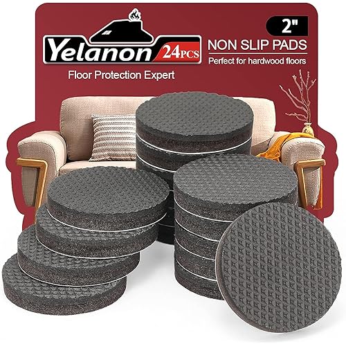 Yelanon Non Slip Furniture Pads -24 pcs 2" Furniture Grippers Hardwood Floors, Non Skid for Furniture Legs,Self Adhesive Rubber Feet, Anti Slide Furniture Floors Protectors for Keep Couch Stoppers