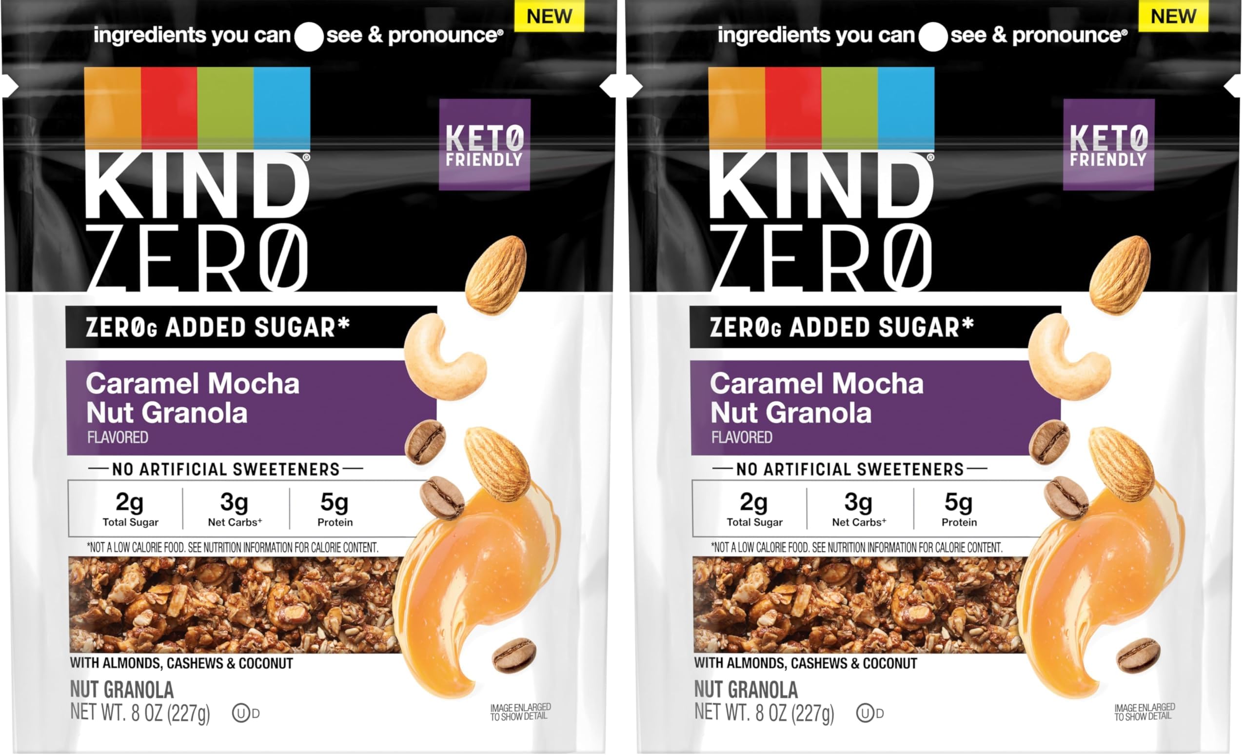 Zero Added Sugar Keto Granola, Caramel Mocha Nut, Good Source of Fiber, Gluten Free, Low Sugar, 5g Protein, 1 Count (Pack of 2)