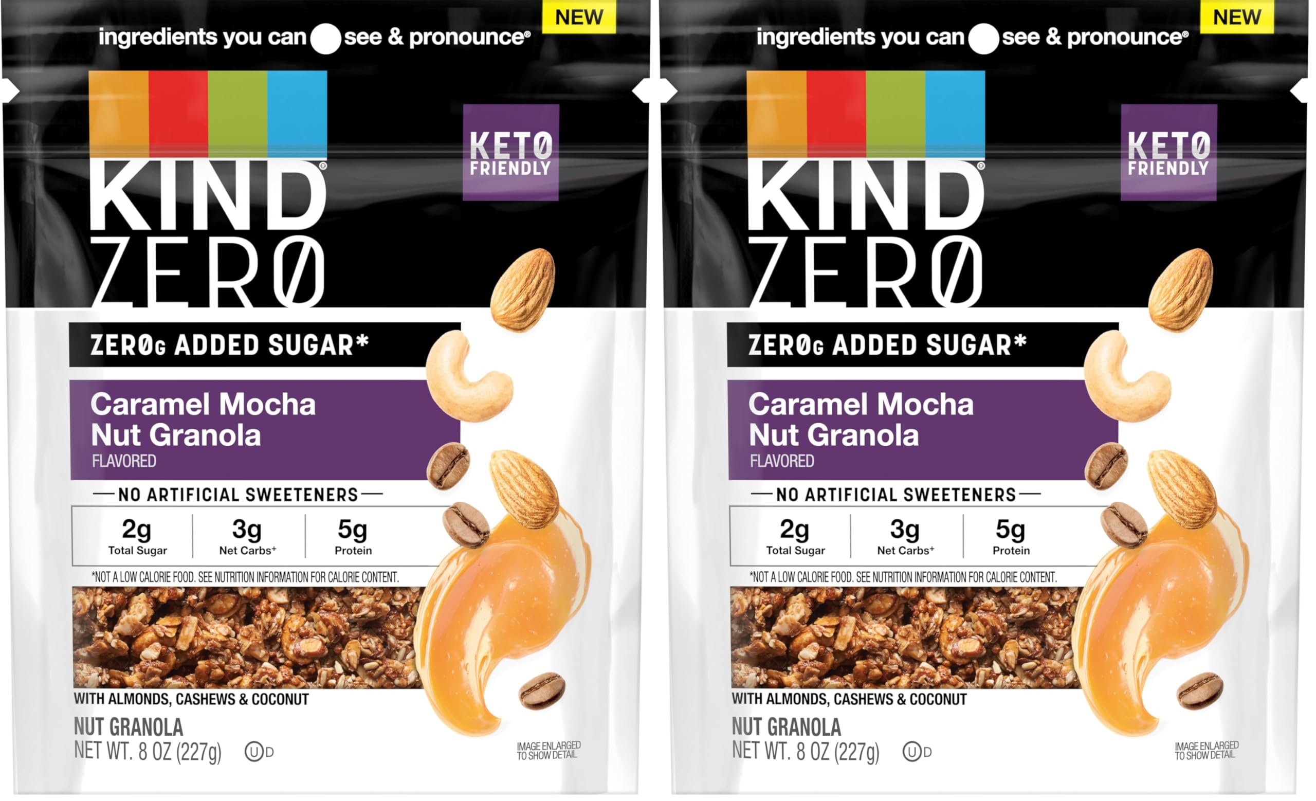 KIND Zero Added Sugar Granola, Caramel Mocha Nut, Healthy Snacks, Gluten Free, 1 Count (Pack of 2)