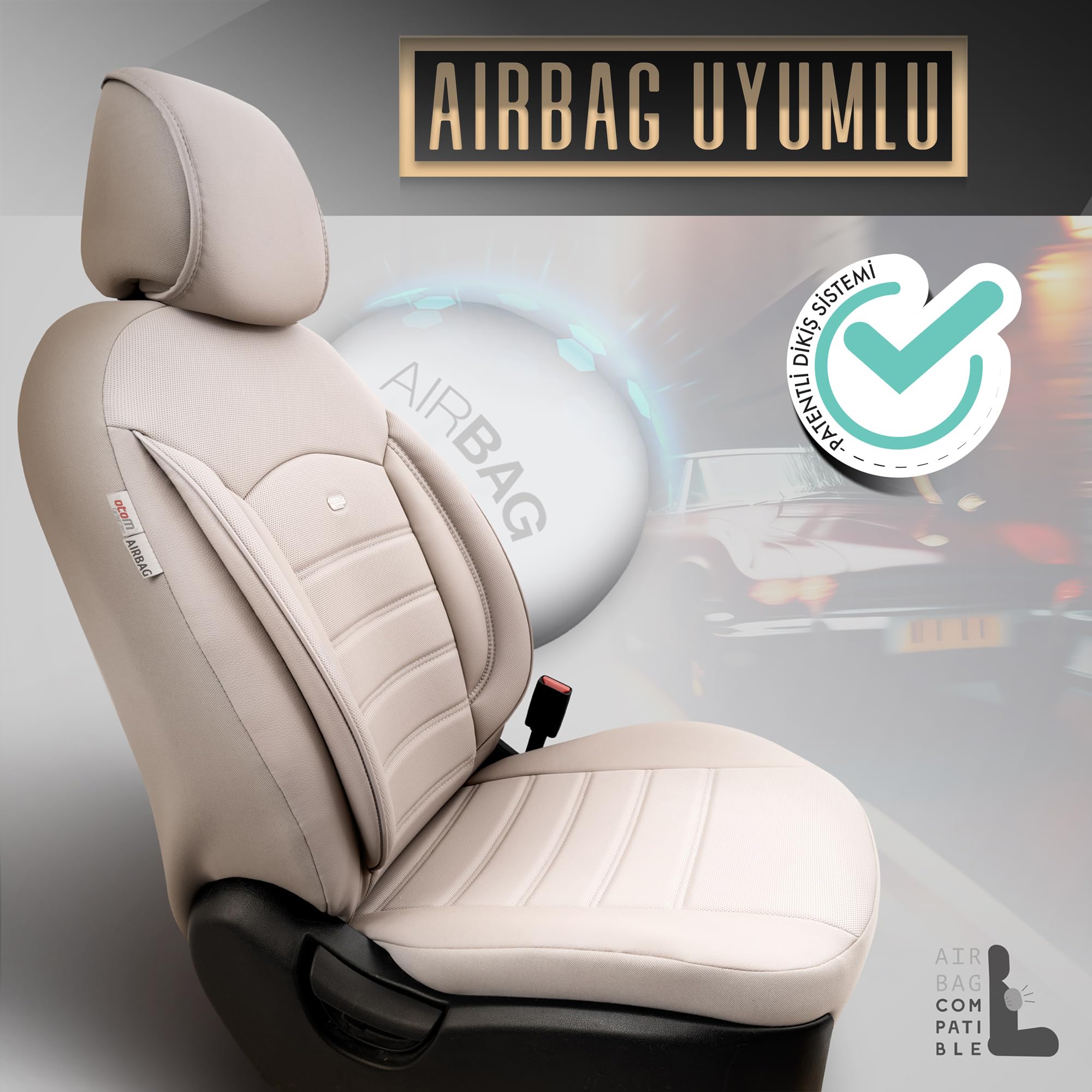 Otom Inspire Design Premium Deri Ekstra Destekli Universal Oto Koltuk Kılıfı Tam Set (Bej)