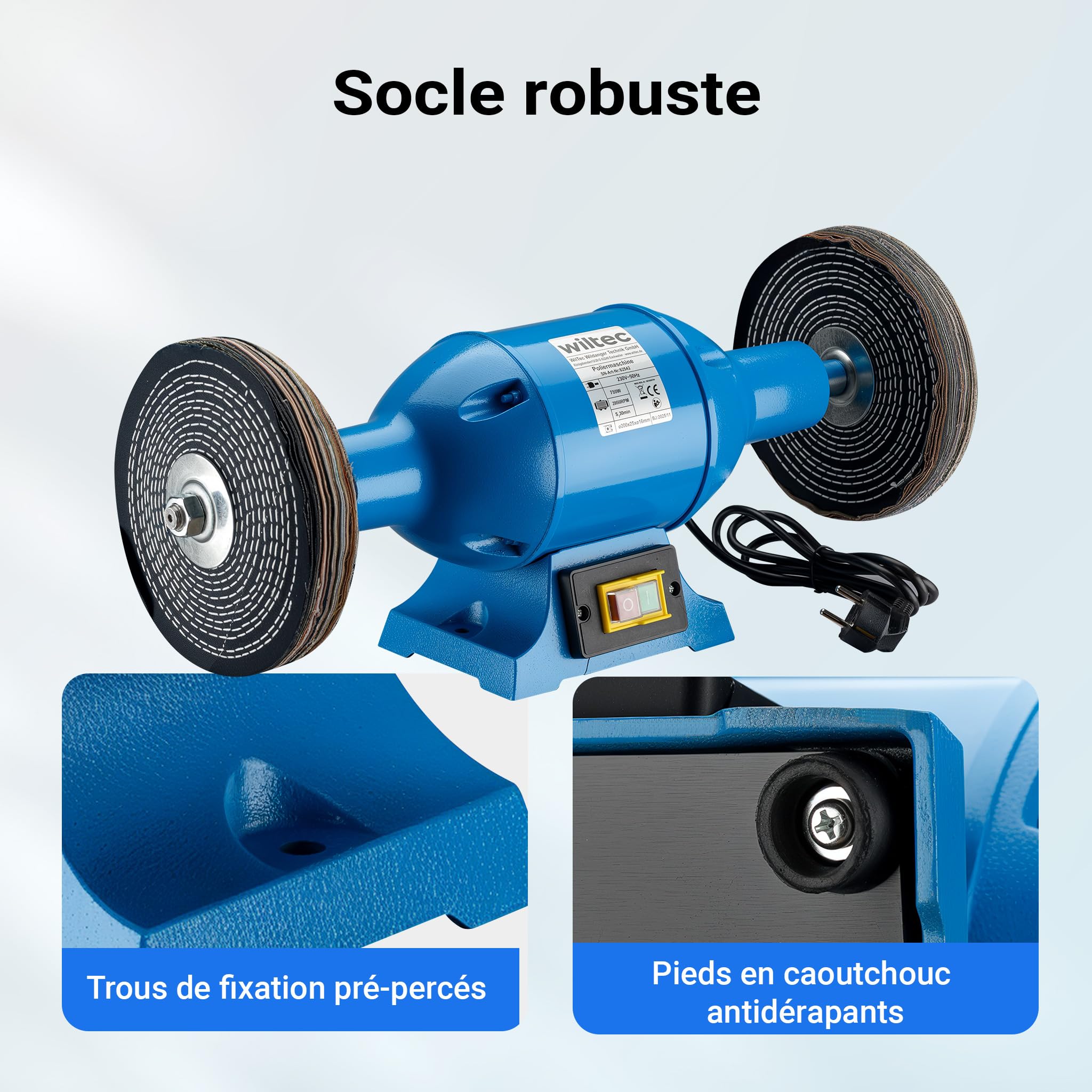 Machine à polir 750W avec deux disques de polissage Ø200mm Polisseuse double Boîtier robuste Base