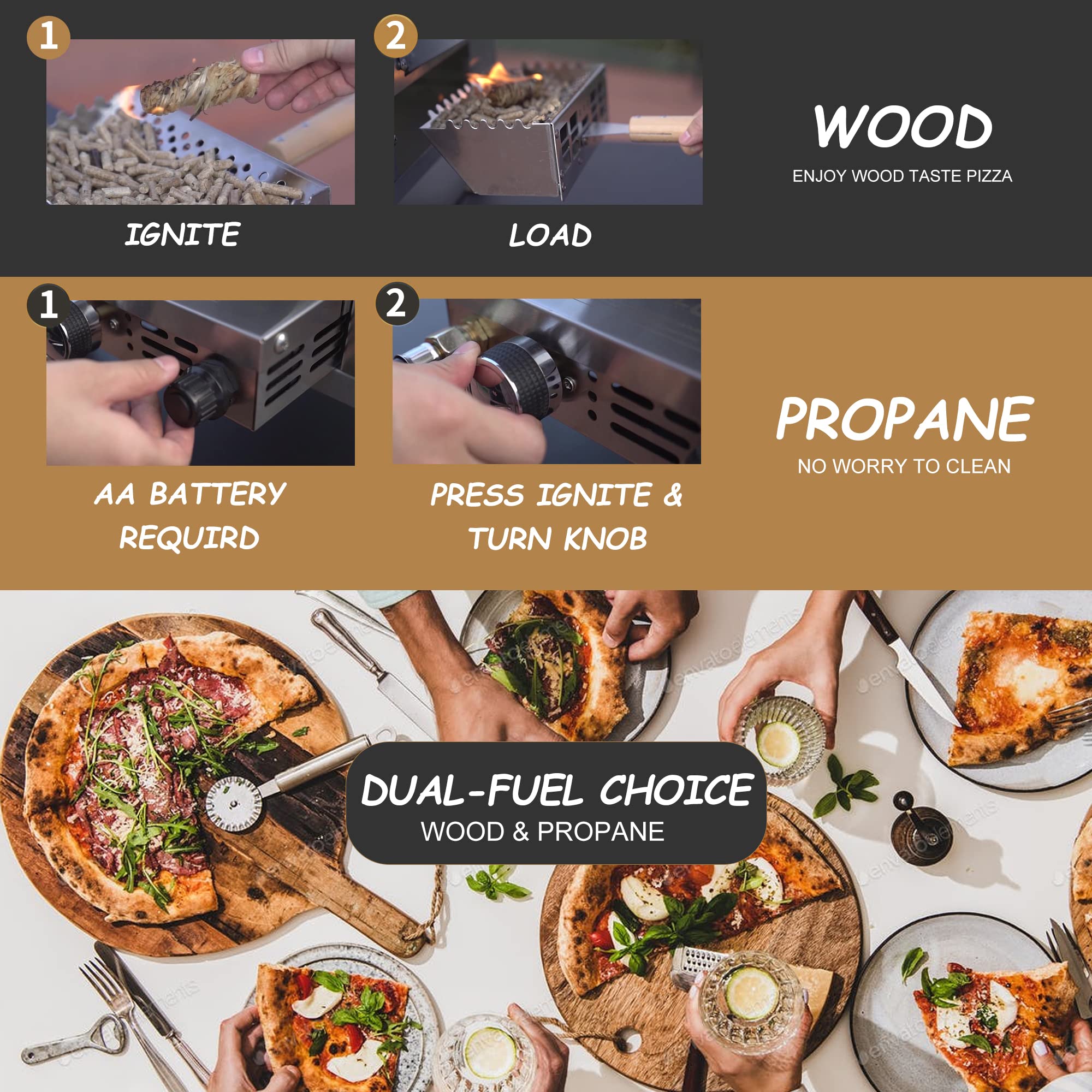 PIZZELLO 13" Propane Gas Pizza Oven Outdoor Wood Fired Pizza Ovens with