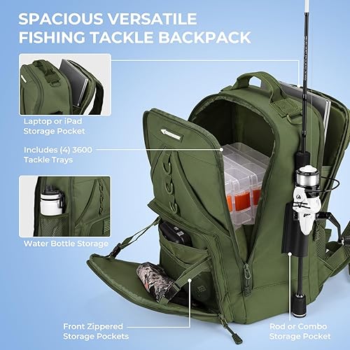 Miniatura 9 de KastKing Karryall - Mochila para aparejos de pesca con soportes para caña, 4 cajas de aparejos, almacenamiento grande de 40 L, bolsa de pesca