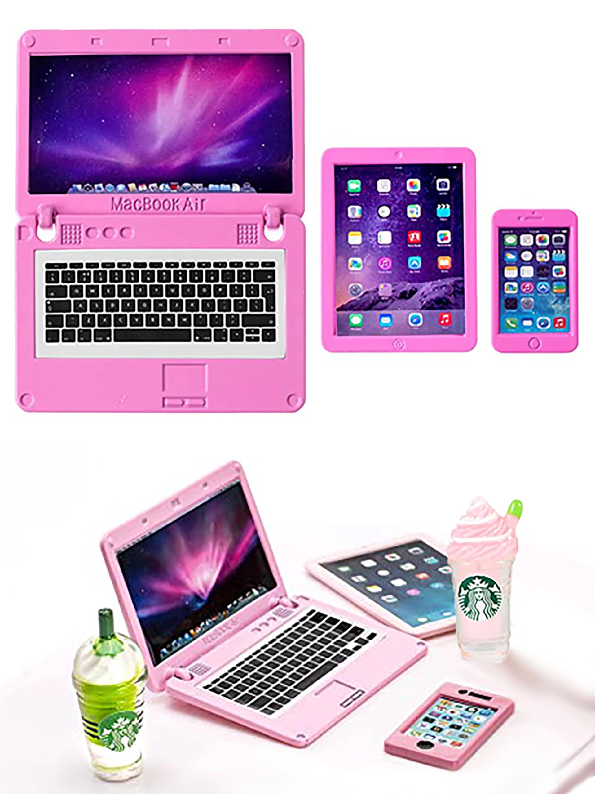 Laptop Tablet And Smartphone Pink Color For 18in Dolls Made