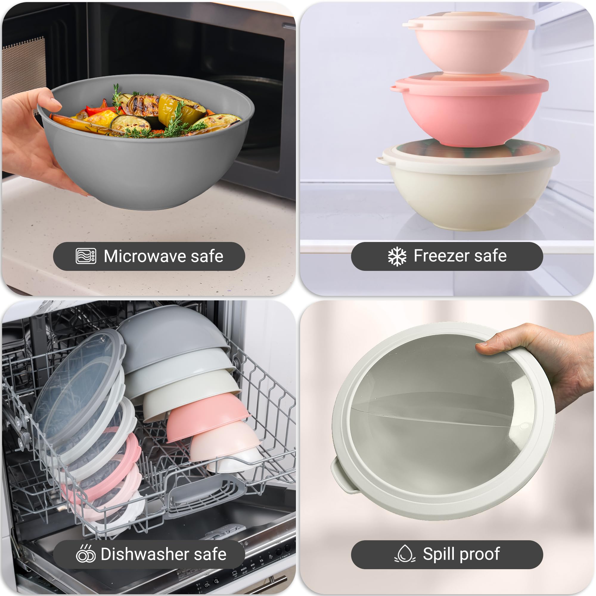 Zulay Kitchen Lot de 12 bols mélangeurs en plastique colorés avec couvercles, passent au micro-ondes et au congélateur (rose ombré)