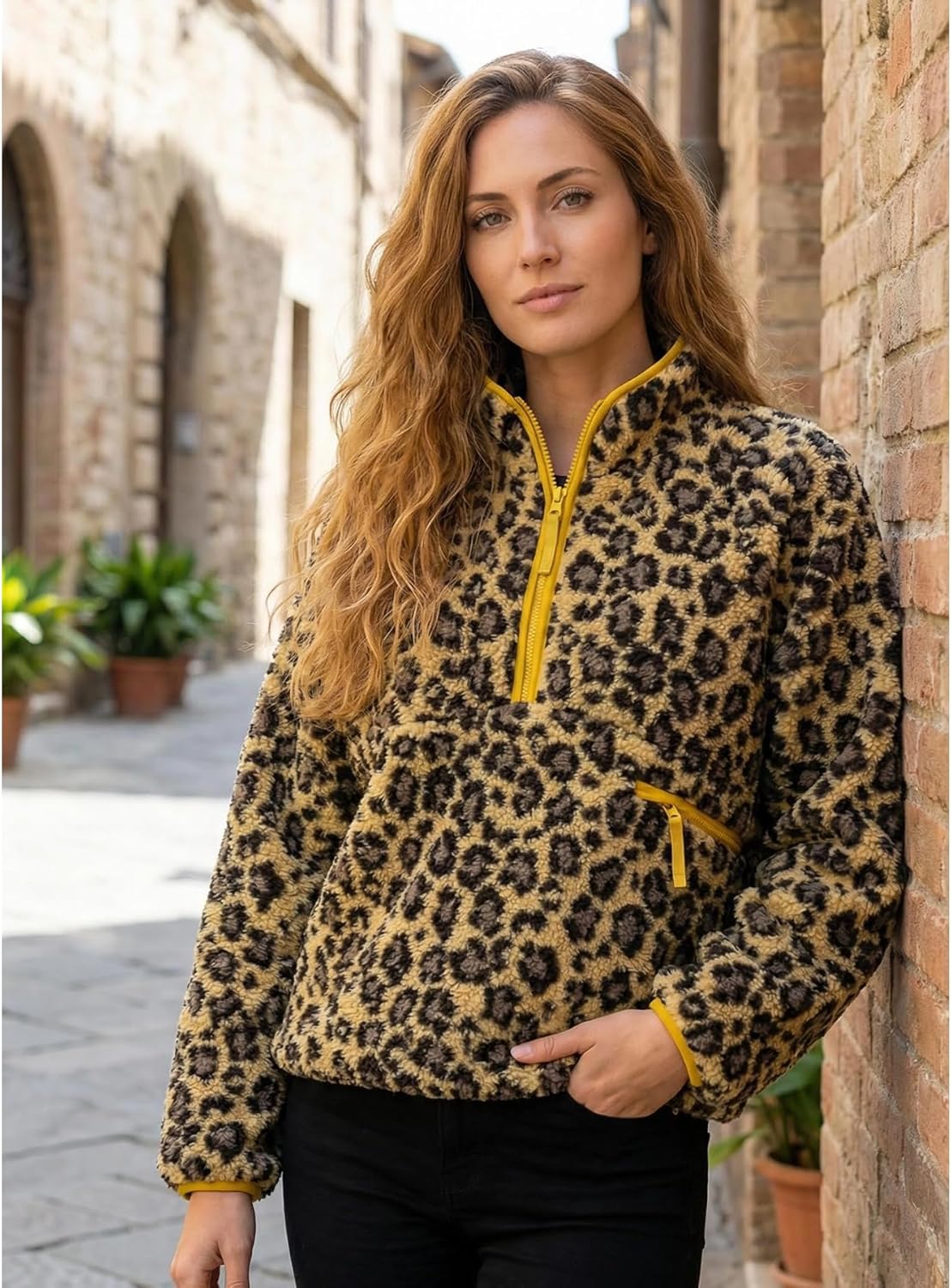 Ainangua Fuzzy Half Zip Fleece Jacket Women Long Sleeve Sherpa Pullover Sweatshirt Casual Warm Winter Chunky Teddy Outerwear - Image 2