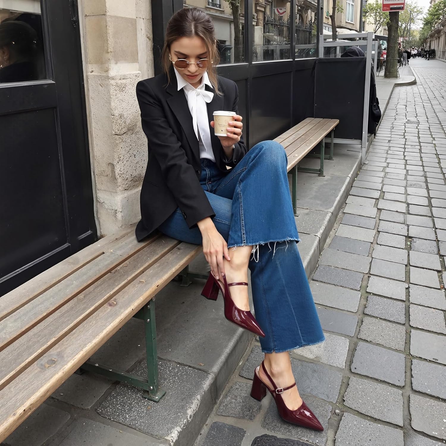 heelchic Women's Pumps Slingback Chunky Heels Closed Pointed Toe Comfortable Low Block Heel Slip-on Sandals Wedding Party Dress Shoes Work Pumps - Image 3