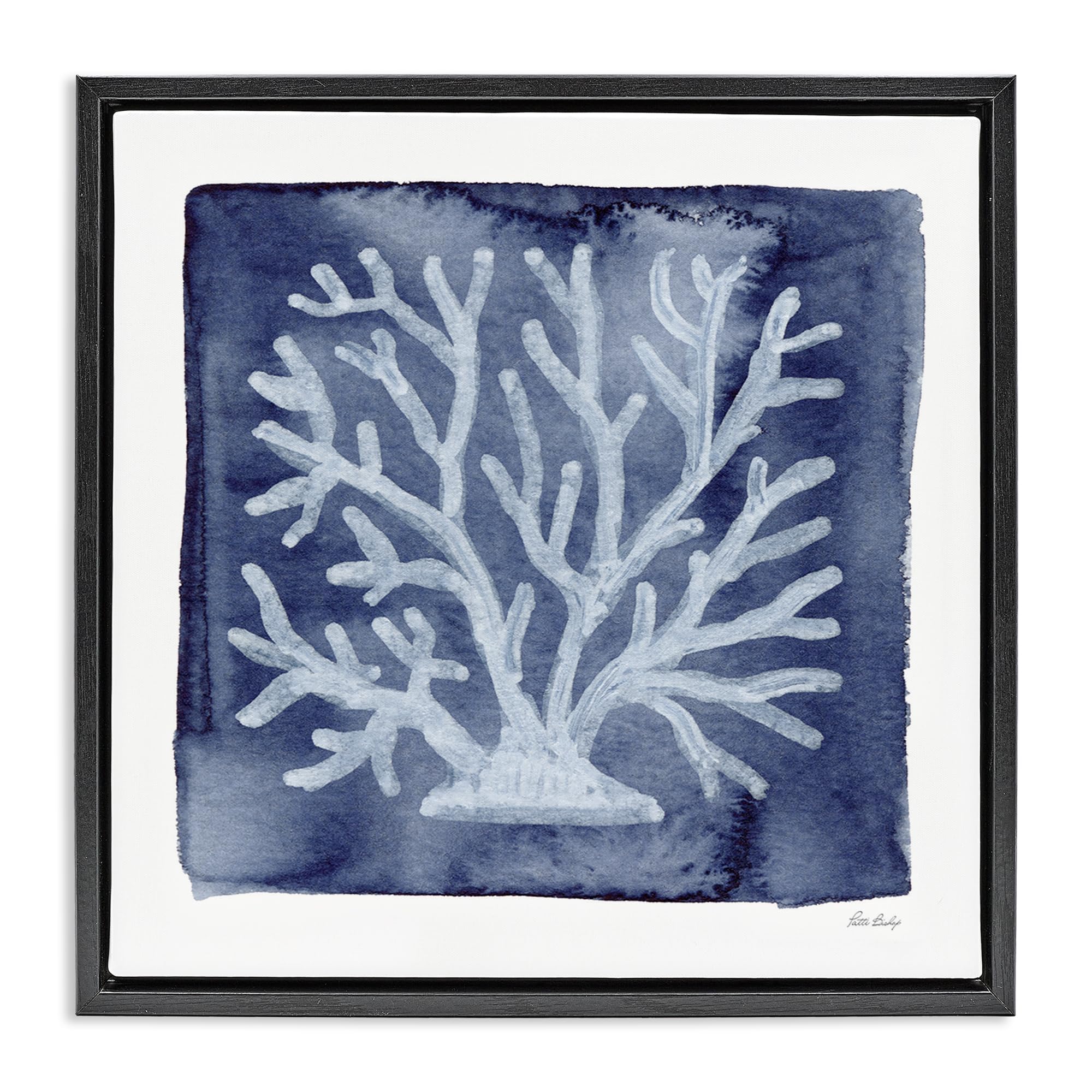 'White Coral on Indigo'| Floating Frame Canvas Art