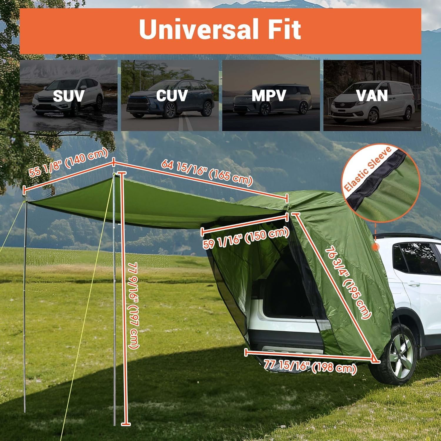 Tienda Trasera de Gran Capacidad para MPV - Toldo Campaña Impermeable con Barra de Soporte Integrada - Compatible con Adaptado a Peugeot Partner, Citroën Berlingo, Ford Tourneo