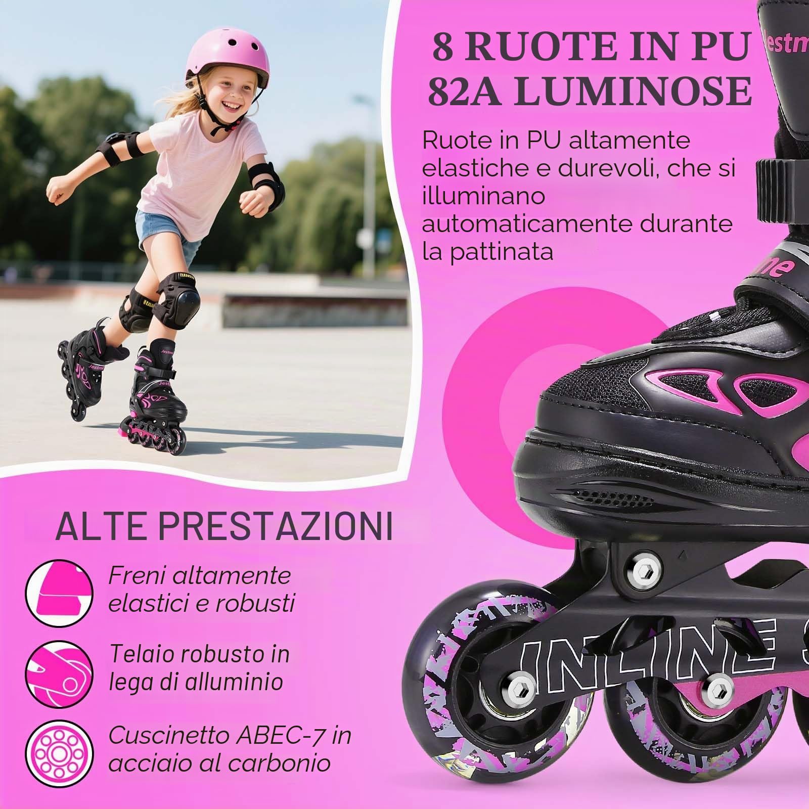 Pattini in Linea Bambina, pattini a rotelle regolabili per bambini ragazzi ragazze con ruote di illuminazione, pattini regolabili per principianti bambini
