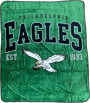 Pegasus Sports NFL Vintage Arch Block Plush Blanket, 50x60, Team Colors Philadelphia Eagles Kelly Green
