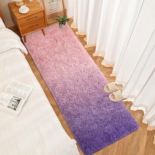 Miniatura 5 de DweIke Alfombras peludas súper suaves y esponjosas, 2 x 6 pies, para sala de estar, dormitorio, habitación de niñas, habitación de niños, guardería