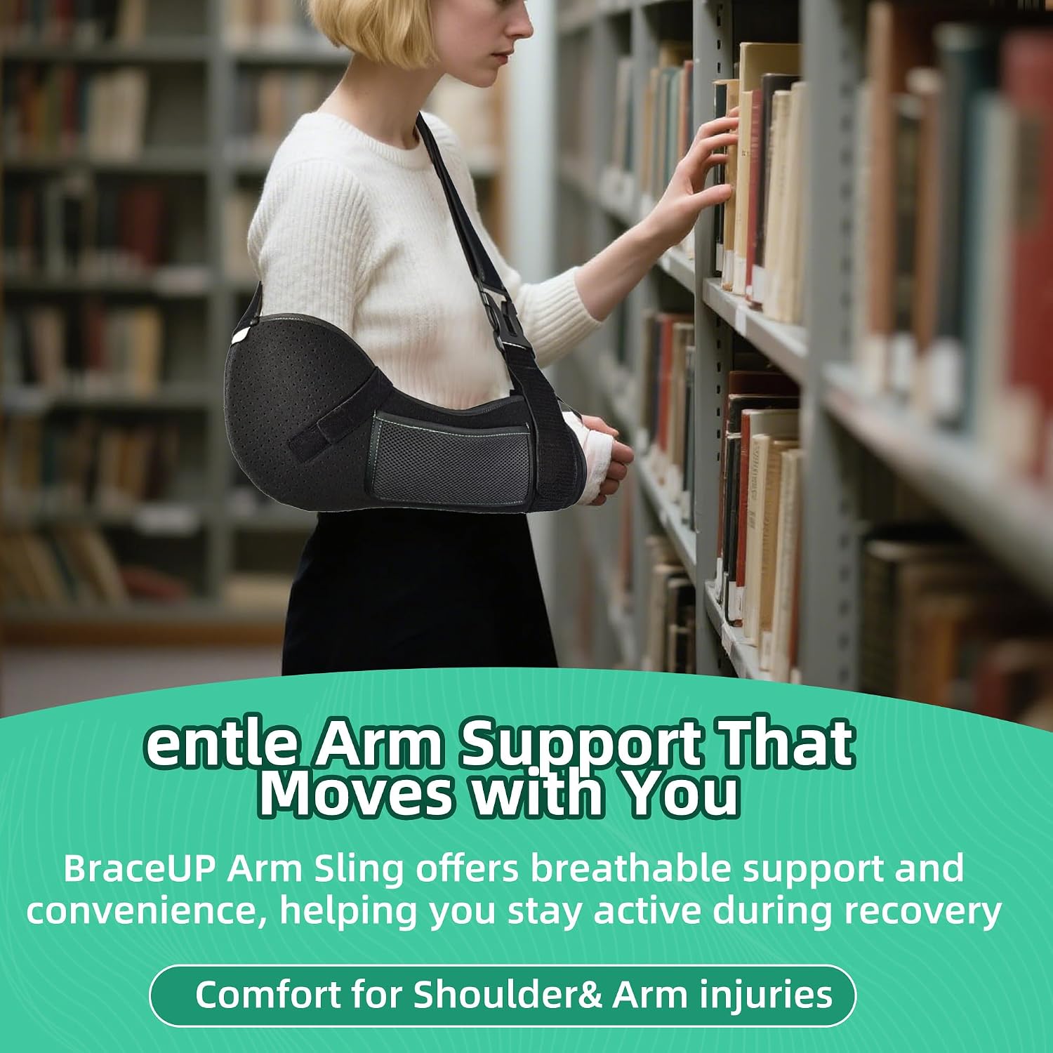 Arm Sling for Shoulder & Elbow Injury – Adjustable Shoulder Surgery Sling, Breathable & Lightweight Arm Support, Comfortable Sponge Shoulder Pad for Rotator Cuff & Elbow Recovery, Fits Left/Right Arm (Black, Small)
