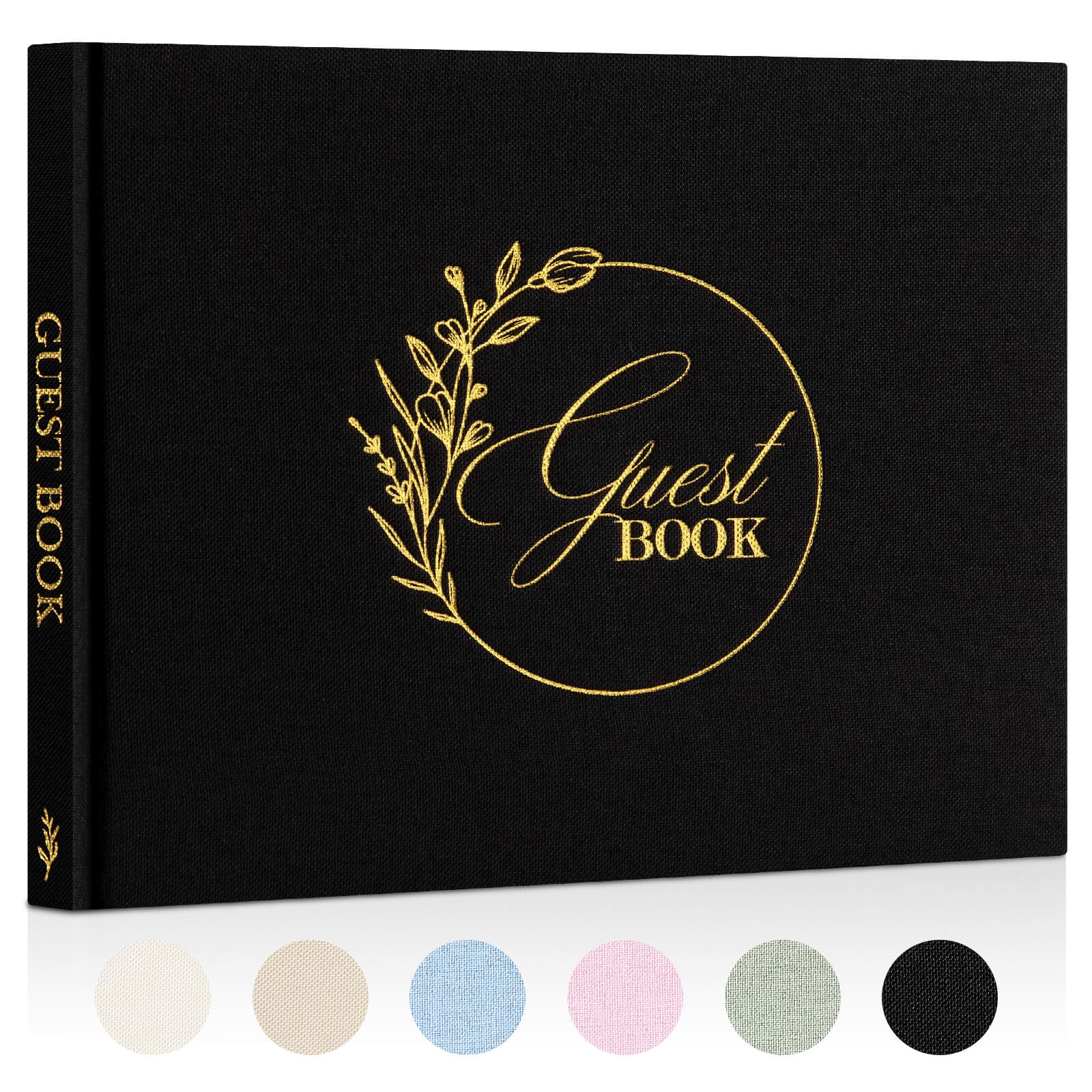 Lanpn Wedding Guest Book - Linen Graduation Guestbook for Wedding Reception with 108 Blank Pages for Sign in and Photos - Polaroid Guest Book for Wedding Bridal Shower Baby Shower Funeral Black
