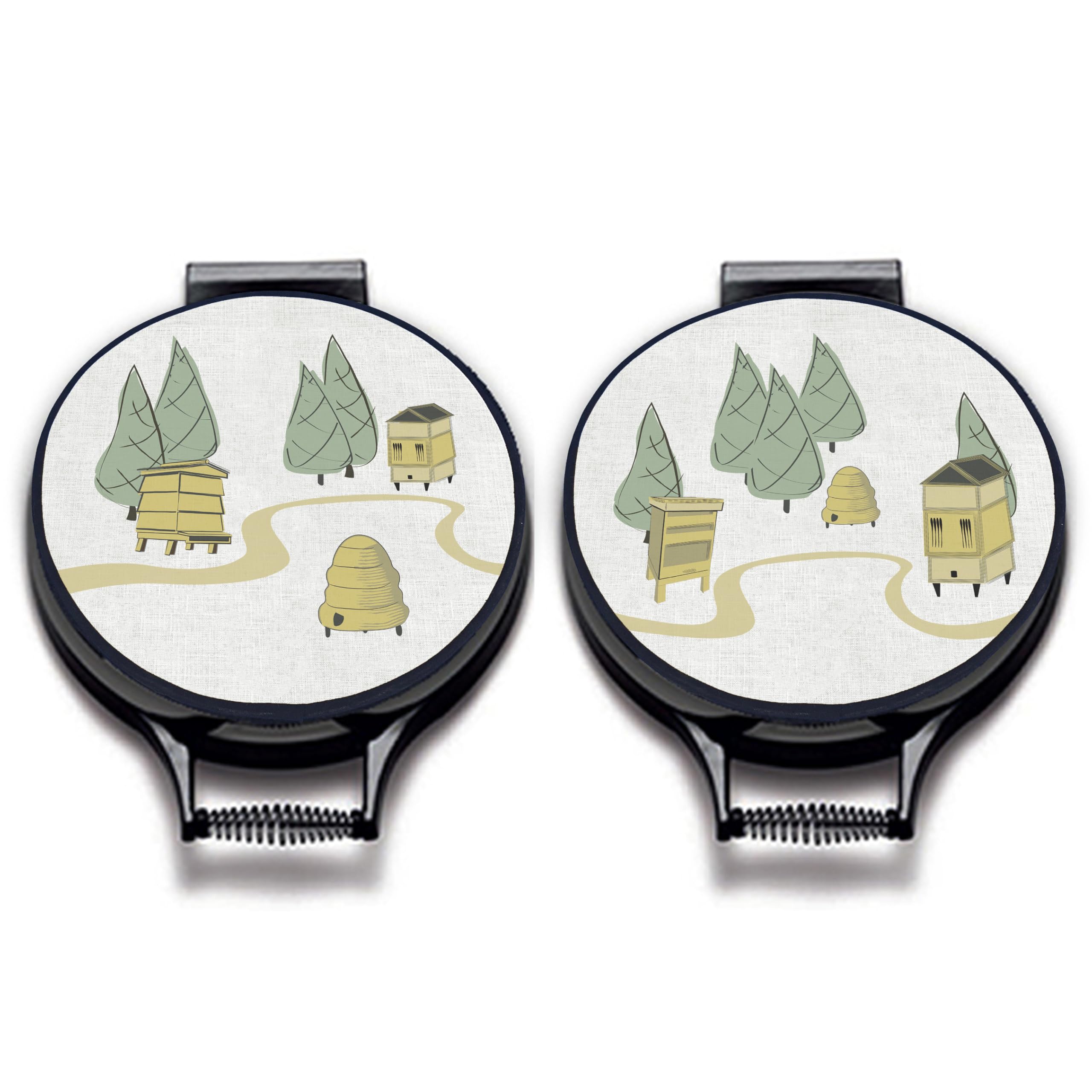 M & G Mustard & Gray Countryside Hob Covers – Set of 2 | 37cm Round | Compatible with AGA, Heritage & Stanley Cookers | Heat-Resistant Pads | Chefs kitechen Accessories (Honeybee Hives)