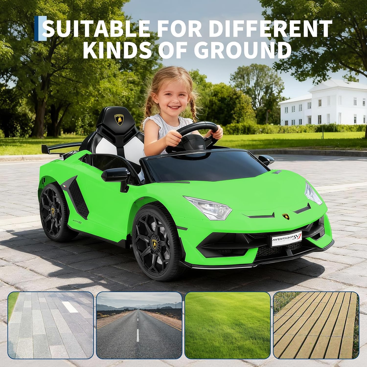Garvee 12V Kids Electric Car with Remote Control, LED Lights & Sound System - Licensed Lamborghini Battery Powered Ride-On Toy for Boys & Girls (Green)