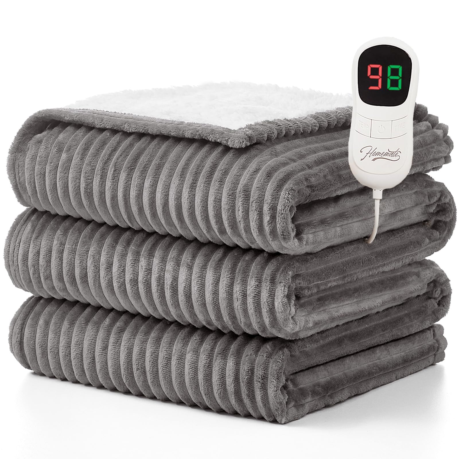 Homemate Heated Blanket Electric Throw - 50x60 Heating Blanket Throw 1 2 4 6 8 Hours Auto-Off 10