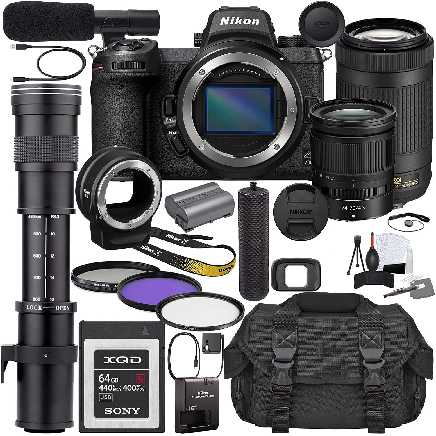 Nikon Intl. Nikon Z7II Mirrorless Digital Camera with 24 70mm Lens 1656 and AF P 70 300mm 420 800mm 